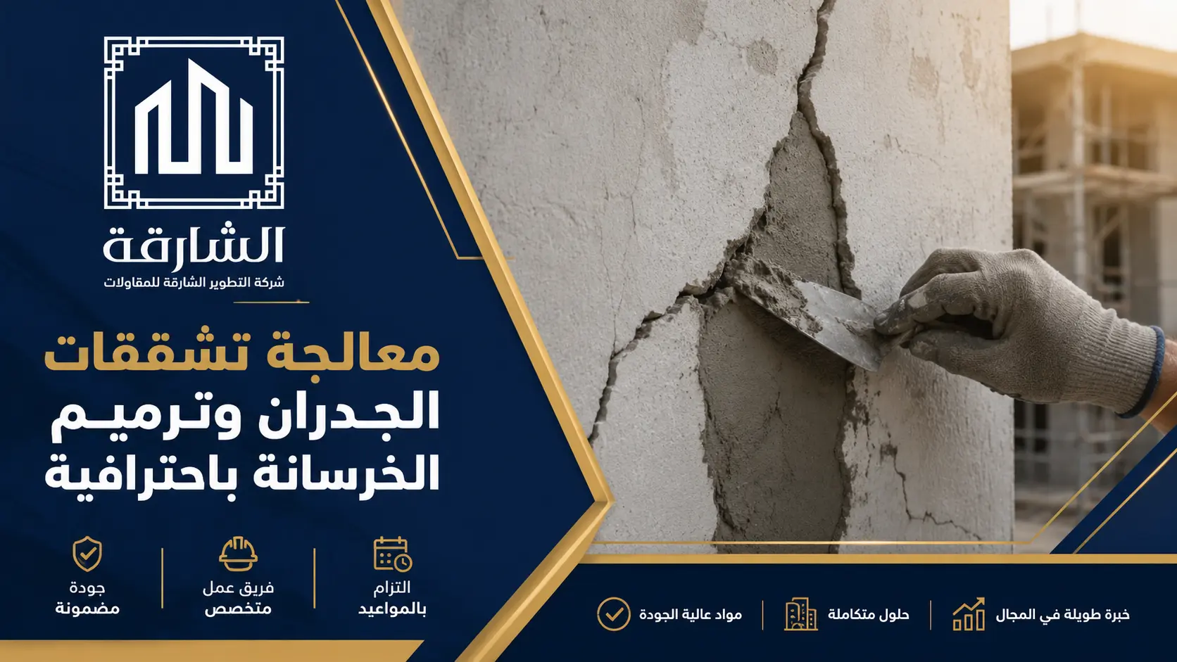 معالجة تشققات الجدران وترميم الخرسانة باحترافية